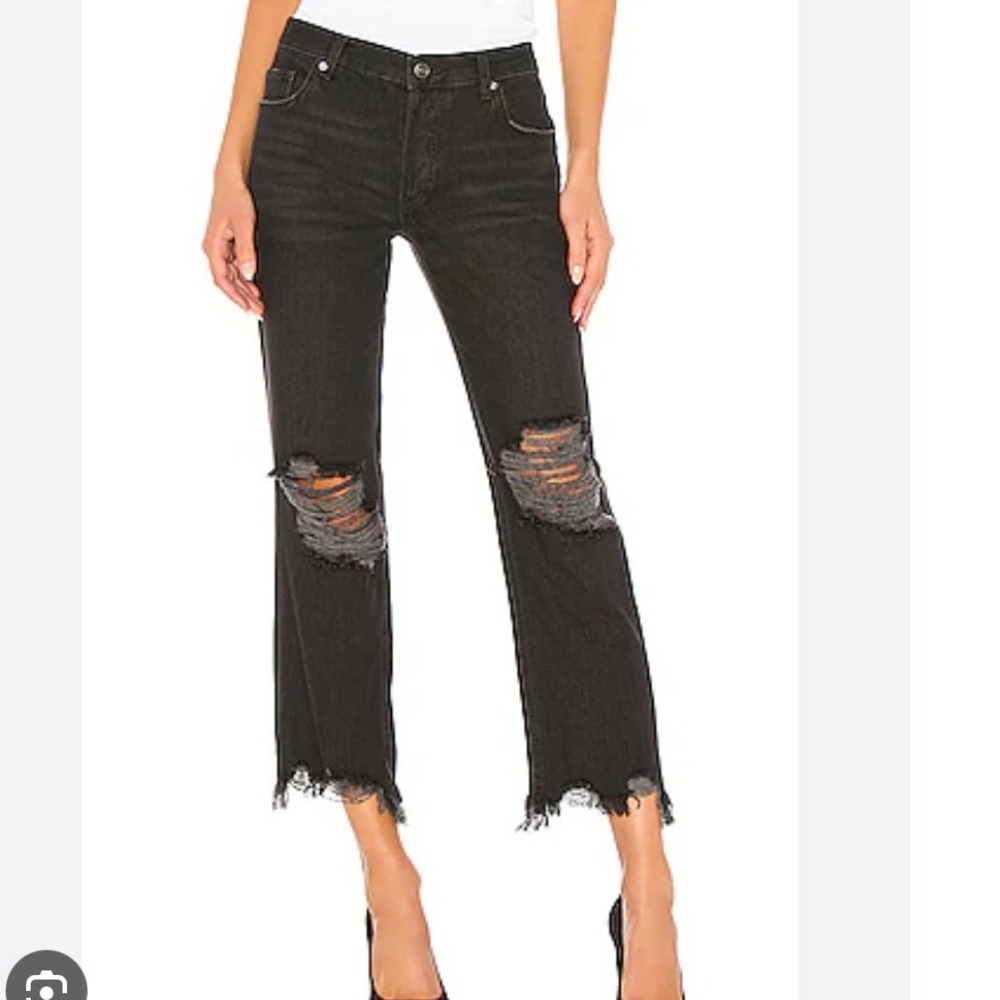 Free People We The Free‎ Maggie Buttonfly Jeans Distressed Black Denim Womens 28